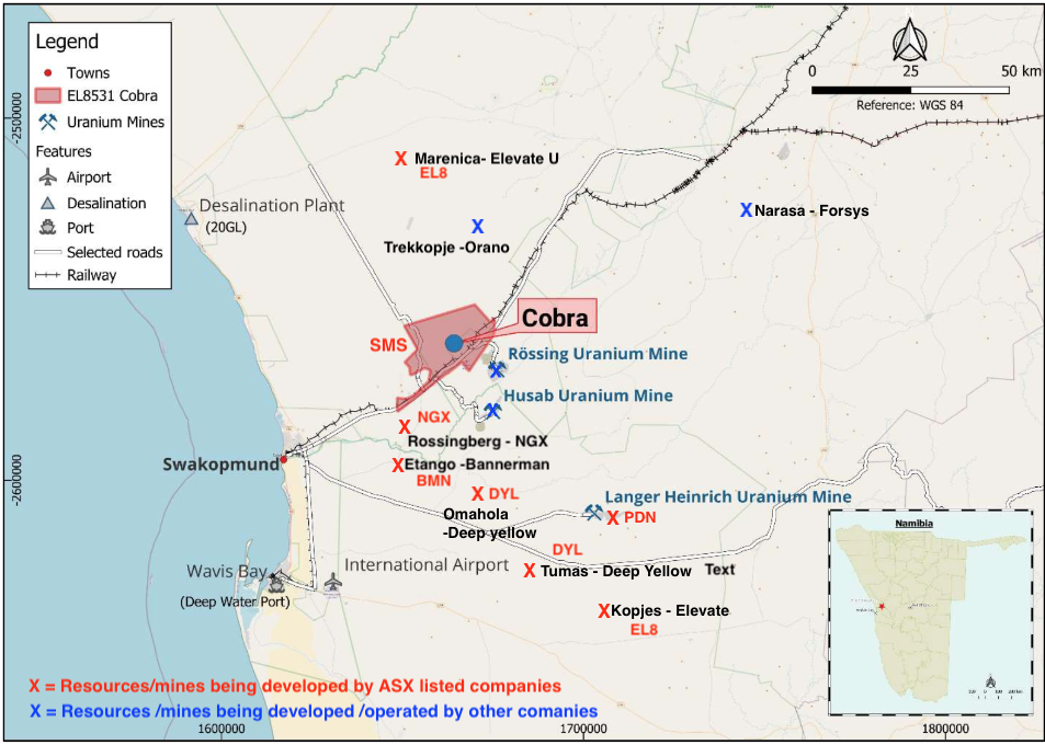 Map 2: The Erongo uranium belt- close to ports and infrastructure.